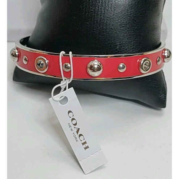 Coach Red & Silver Tone Bangle Bracelet - Picture 2 of 4